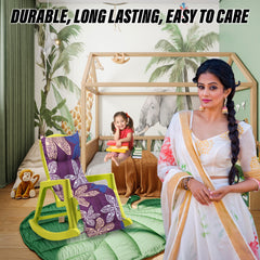 Heart Home Long Chair pad | Glance Cotton Long Seat Cushion | Rocking Chair Cushions | Chair Back Rest Pillow | Flower Chair pad for Meditation | Living Room | Purple