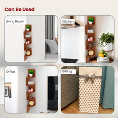 Kuber Industries Durable & Sturday Wooden 5 Tier Zig Zag Corner Wall Mount Wooden Wall Shelf for Bedroom & Living Room | Furniture Wall Rack Shelf for Decor | Walnut