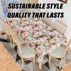 Heart Home Dining Table Cover | PVC Table Cloth Cover | 8 Seater Table Cloth | Rose Table Cover | Table Protector | Table Cover for Dining Table | 60x108 Inch | DTC | White