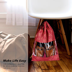 Heart Home Shoe Bags | Shoe Bags for Travel | Drawstring Shoe Storage Bags | Storage Organizers Set | Shoe Cover with Transparent Window | Shoe Pouches | Golden-Print | Pack of 6 | Maroon