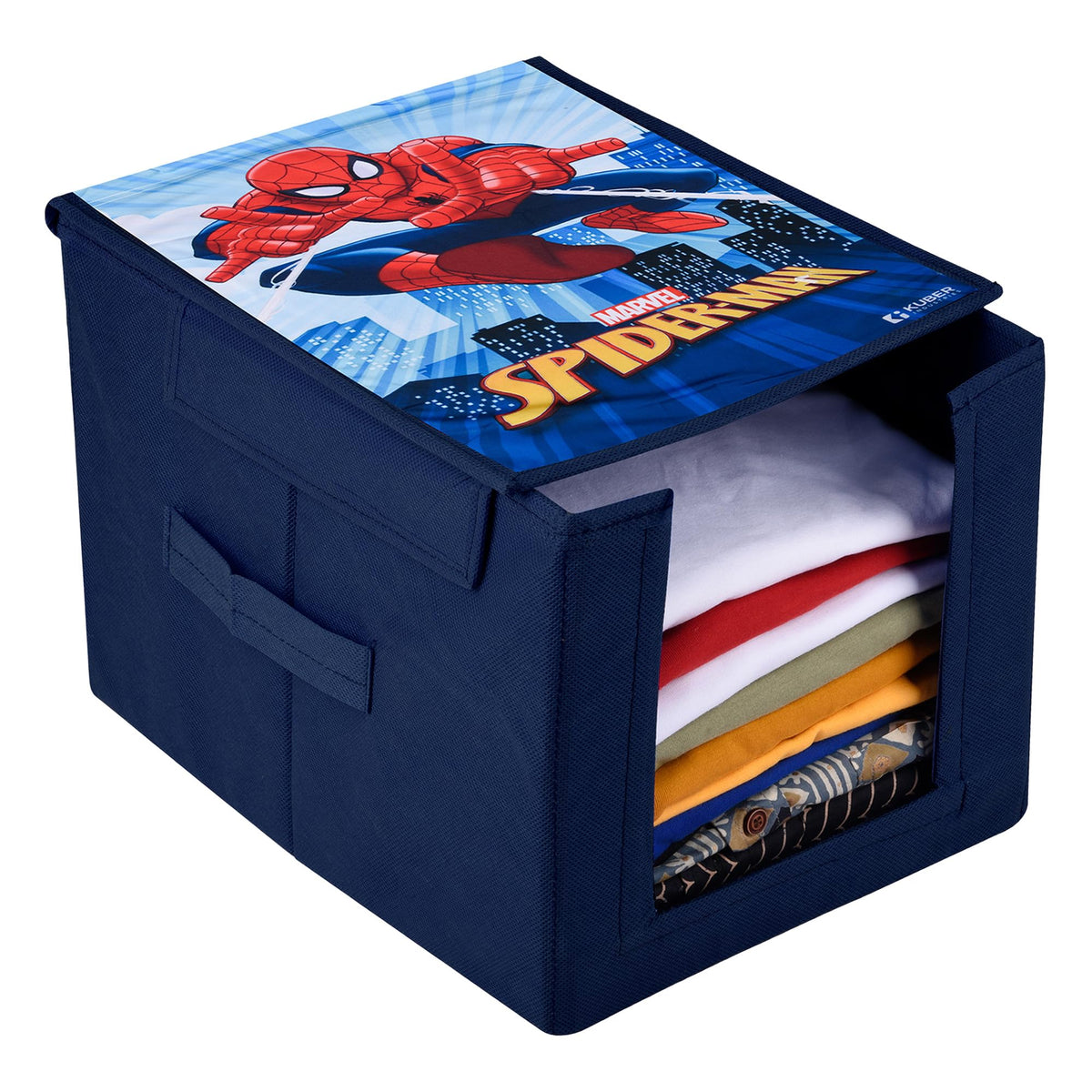 Heart Home Marvel Spider-Man Shirt Stacker|Foldable Shirt Stacker for Cloth|Non-Woven Wardrobe Organizer for Home With Lid (Blue)