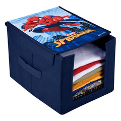 Heart Home Marvel Spider-Man Shirt Stacker|Foldable Shirt Stacker for Cloth|Non-Woven Wardrobe Organizer for Home With Lid (Blue)