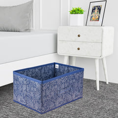 Heart Home Drawer Storage Box|Storage Bin for Clothes|Wardrobe Organizer for Books|Closet Box with Handle|Non-Woven Storage Box|Flower Printed Storage Box|Navy Blue