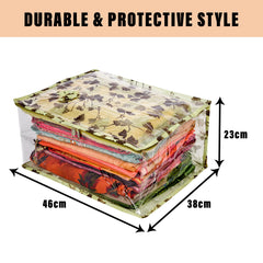 Heart Home Saree Cover | Zip Closure Saree Cover | Clothes Storage Bag | Wardrobe Organiser for Suit | Side Transparent Saree Cover | Bow-Leaf-Design | 9 inch | Pack of 2 | Green