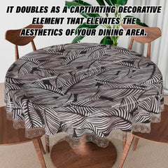 Heart Home Round Table Cover | PVC Table Cloth for Round Tables | 4 Seater Round Table Cloth | Transparent Leaf Kitchen Dining Tablecloth | Tabletop Cover | 60 Inch | Black