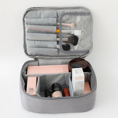 Kuber Industries Cosmetic Storage Case|Makeup Kit Box for Women|Pouch for Home & Travel|Two Compartment|Zipper Closure (Grey)