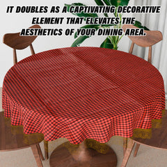 Heart Home Round Table Cover | Table Cloth for Round Tables | 4 Seater Round Table Cloth | Barik Check Kitchen Dining Tablecloth | Tabletop Cover | 60 Inch | Maroon