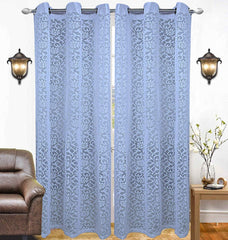 Kuber Industries Flower Design 4 Pieces Sheer Door Curtains Linen Look Semi Transparent Voile Grommet Elegance Curtains (Sky Blue) - CTKTC040507