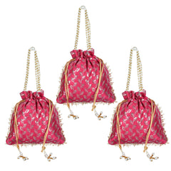 Heart Home Potli|Silk Wedding Potli|Drawstring Closure Potli|Wallet Potli|Christmas Gift Potli|Baby Shower Potli|Traditional Shagun Potli|Square Embroidery Potli|Pack of 3|Rani