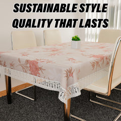 Heart Home Dining Table Cover | Heavy PVC Table Cloth Cover | 6 Seater Table Cloth | Red Flower Table Cover | Table Protector | Table Cover for Dining Table | 60x90 Inch | DTC | Cream