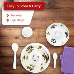 Heart Home 40 Pieces Round Melamine Microwave & Dishwasher Safe Dinnerware Kitchen Crockery Set | Glossy Dinner Sets & Kitchen Set for Home | Deluxe Blueberry Floral - White