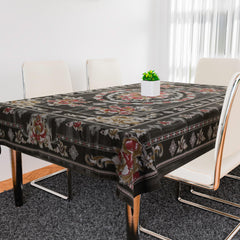 Heart Home Dining Table Cover | PVC Table Cloth Cover | 6 Seater Table Cloth | Table Protector | Table Cover for Dining Table | Passion Flower | 60x90 Inch | DTC | Black