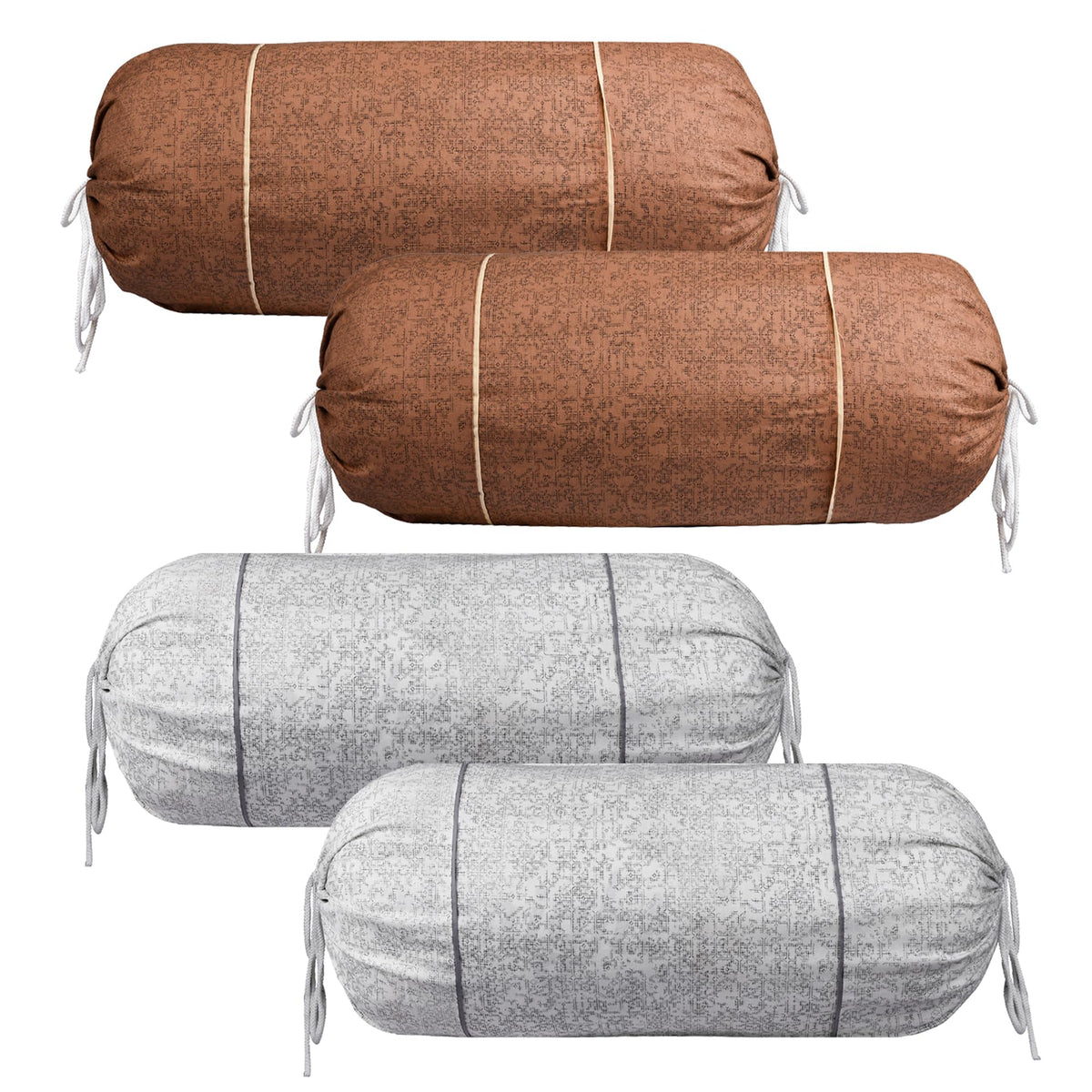 Kuber Industries Bolster Covers | Cotton Bolster Cover Set | Diwan Bolster Cover Set | Bolster Pillow Cover | Khakhi Printed Masand Cover | 16x32 Inch | Pack of 4 | Multicolor