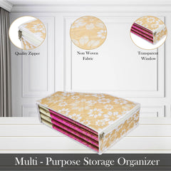 Heart Home Blouse Storage Bag | Waterproof Blouse Bag | Side Visible Window Bag | Wardrobe Clothes Organizer | Blouse Protector Bag | Flower Quilted Storage Bag | Pack of 2 | Golden