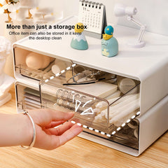 Heart Home Stackable Storage Organiser | 2 drawers Large Capacity | Transparent Front Panel | Office Desktop Organizer Box | Plastic Stackable Drawers for Home and Office | W2032-2 | White