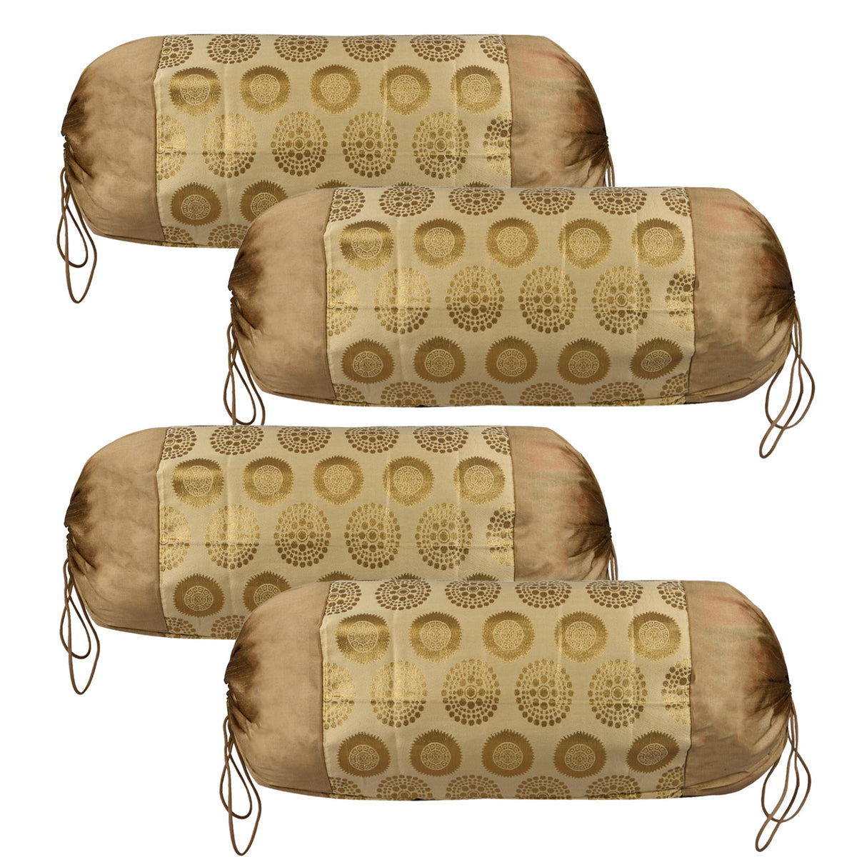 Kuber Industries Bolster Covers | Polyester Bolster Cover Set | Diwan Bolster Cover Set | Bolster Pillow Cover | Banarasi Gola Masand Cover | 16x32 Inch | Pack of 4 | Golden