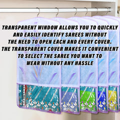 Kuber Industries Hanging Saree Cover | Brush Painting Pattern Saree Cover | Non-Woven Saree Covers for Home | Saree Cover with Small Transparent view | Pack of 12 | Purple