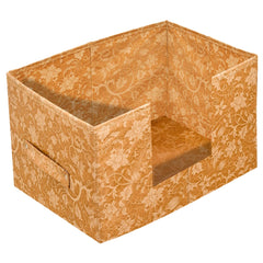 Heart Home Metallic Flower Printed Multiuses Non-Woven Closet Organizer, Storage Bin, Shelf Storage Oragnizer With Handle (Brown)-HS43HEARTH26397