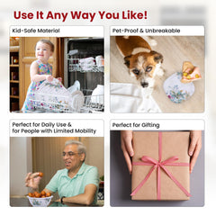 Kuber Industries 31 Pieces Square Unbreakable Microwave & Dishwasher Safe Melamine Dinnerware Kitchen Crockery Set | Glossy Dinner Sets & Kitchen Set for Home | Green Floral - White