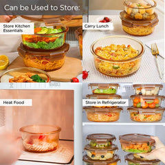 Kuber Industries Pack of 3 Borosilicate Glass Kitchen Containers Set with Airvent Pp Lid | Airtight Round Fridge Storage Boxes for Grains, Pulses, Spices, Snacks | 365ml 580ml 890ml | Light Orange