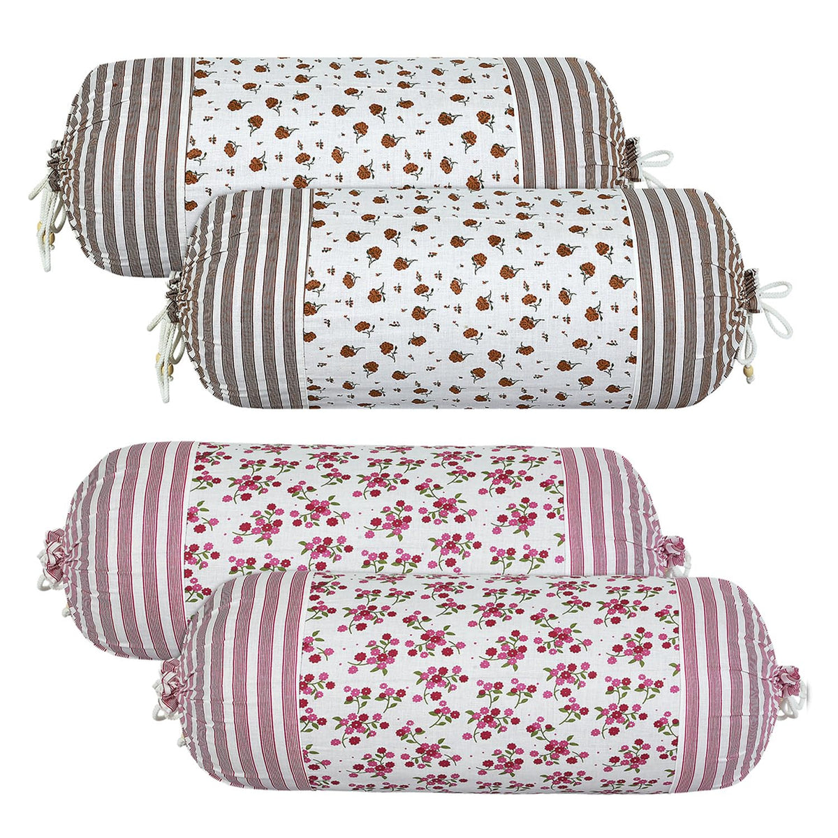 Heart Home Bolster Covers | Cotton Bolster Cover Set | Diwan Bolster Cover Set | Bolster Pillow Cover | Flower Masand Cover | 16x32 Inch | Pack of 4 | Multi