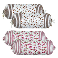 Heart Home Bolster Covers | Cotton Bolster Cover Set | Diwan Bolster Cover Set | Bolster Pillow Cover | Flower Masand Cover | 16x32 Inch | Pack of 4 | Multi