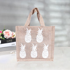 Heart Home Lunch Bag | Jute Carry Bag | Lunch Handbag | Lunch Bags for office | Reusable Lunch Bag with Handle | Tiffin Carry Hand Bag | Pineapple-Print Lunch Bag | Small | Brown