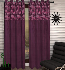 Kuber Industries Leaf Design 1 Piece Polyester Eyelet Door Curtain 7 Feet (Pink)-Ctktc14156