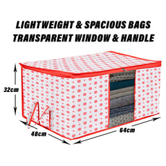 Heart Home Saree Cover & Underbed Stoarge Bag Set | 3 Pieces Saree & 3 Pieces Underbed Storage Bag Combo Set | Zipper Closure & Handle | Dot-Design | Set of 6 | Red