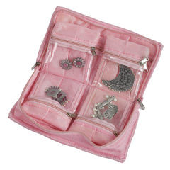 Kuber Industries Embroidery Design Portable Jewellery Organizer With 6 Tranasparent Pockets For Keeps Your Jewellery,Earrings, Pendants Organized And Secure- Pack of 4 (Pink)