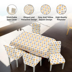 Kuber Industries Set of 5 Waterproof & Oil Repellent Dining Table Chair Cover 4 Seater Full Set | Washable & Dustproof Seat Cover Protector Slipcover | Trellis Pattern Grey & Yellow