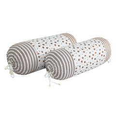 Kuber Industries Bolster Covers | Cotton Bolster Cover Set | Diwan Bolster Cover Set | Bolster Pillow Cover | Brown Flower Masand Cover | 16x32 Inch | Pack of 6 | White