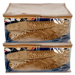 Heart Home Laminated Transparent Waterproof Underbed Storage Bag, Storage Organiser For Quilts, Blankets, Pillows, Bedsheets, Towels, Summer and Winter Cloth- Pack of 2 (Ivory)-HS_38_HEARTH21451