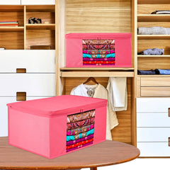 Heart Home Saree Cover | Zip Closure Saree Cover | Clothes Storage Bag | Wardrobe Organiser for Suit | Transparent Window Saree Cover | Plain Saree Cover | 9 inch | Pack of 3 | Pink