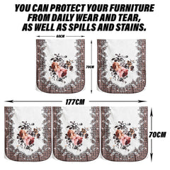 Heart Home Sofa Cover Set | Sofa Slip Cover Set | Check Border Sofa Cover | Velvet 5 Seater Couch Cover | Sofa Slipcover Set | Sofa Cover for Living Room | Brown