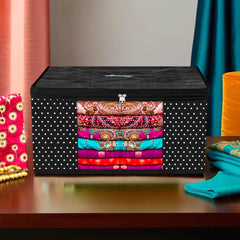 Heart Home Saree Cover | Zipper Closure Saree Storage Bag | Saree Organizer for Wardrobe with Handle | Transparent View Clothes Storage Bag for Lehenga | Side Dot-Design | Black