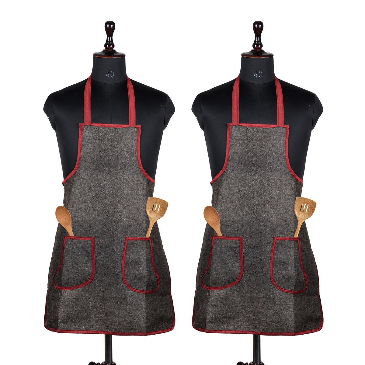 Heart Home Apron | Jute 2 Front Pocket Kitchen Apron | Apron for Restaurent | Apron for Housewife | Chef Apron for Kitchen | Water Resistance Apron | Pack of 2 | Dark Brown