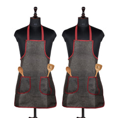 Heart Home Apron | Jute 2 Front Pocket Kitchen Apron | Apron for Restaurent | Apron for Housewife | Chef Apron for Kitchen | Water Resistance Apron | Pack of 2 | Dark Brown