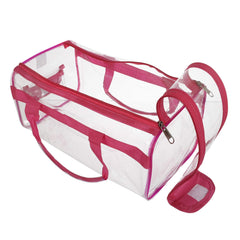 Kuber Industries Large Size 2 Crystal Clear Plastic Cosmetic Bags Travel PVC Vinyl Toiletry Bag, Zipper Large Transparent Waterproof Make-Up Case Organizer Bag (Pink)