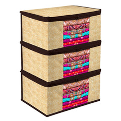 Heart Home Saree Cover | Zip Closure Saree Cover | Clothes Storage Bag | Wardrobe Organiser | Transparent Window Saree Cover | Flower-Design | 9 inch | Pack of 3 | Coffee