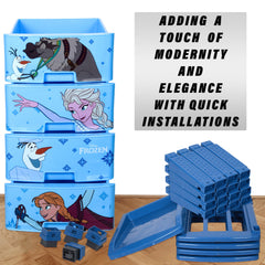 Heart Home Disney Frozen Storage Drawer Rack | Plastic Modular Drawer Rack for office | Storage Rack with Wheels for School | Storage Rack for Toys | Rack for Home | 4-Tier | Blue