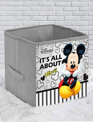 Kuber Industries Disney Mickey Printed Non-Woven Foldable Storage Bin/Cube/Organizer For Toys, Clothes And Books With Handles- Pack of 2 (Grey) -HS43KUBMART26272
