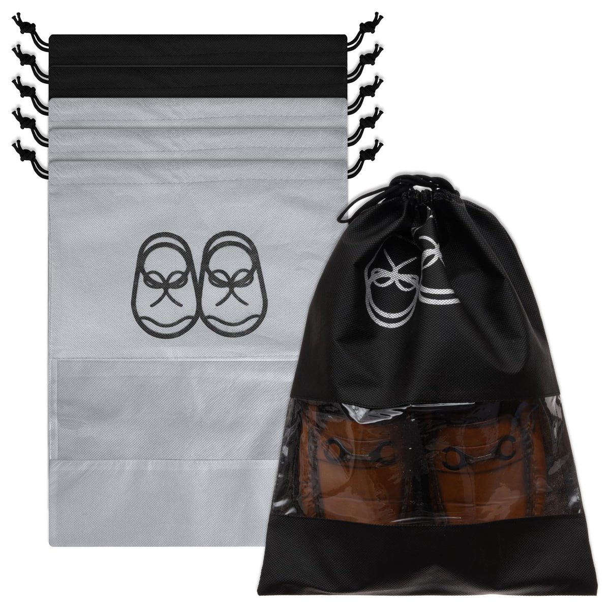 Heart Home Shoe Cover | Travel Shoe Storage Bags | Non-Woven Storage Bag | Shoe Cover with Drawstring | Shoe Organizer with Clear window | Pack of 6 | Multi