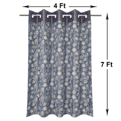 Heart Home Silk Decorative 7 Feet Door Curtain | Leaf Print Blackout Drapes Curtain with 8 Eyelet for Home & Office, Pack of 2 (Blue)