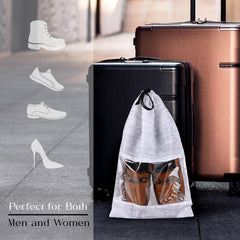 Heart Home Shoe Bags | Shoe Bags for Travel | Drawstring Shoe Storage Bags | Storage Organizers Set | Shoe Cover with Transparent Window | Shoe Pouches | Jute-Print | Pack of 6 | Gray