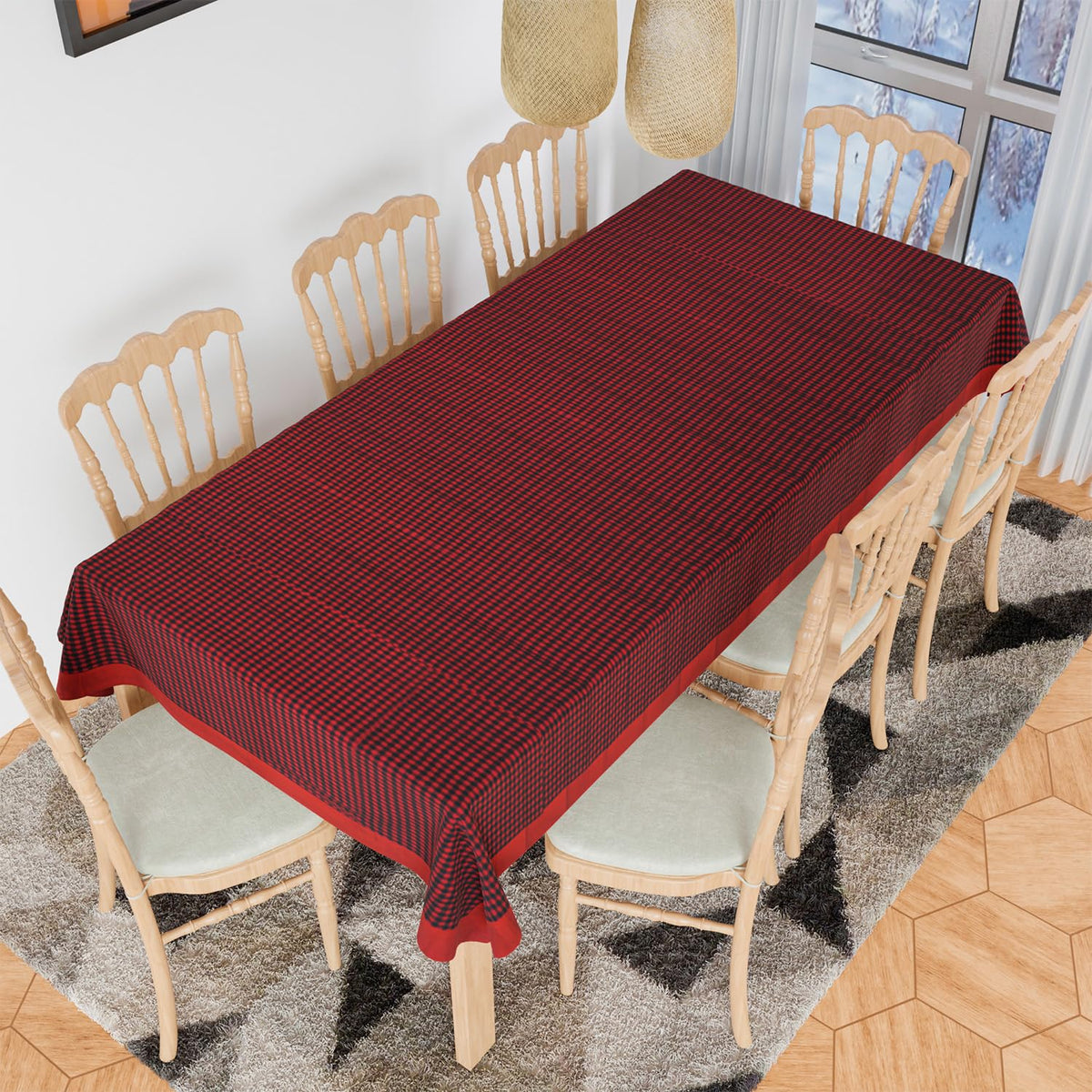 Heart Home Dining Table Cover | Cotton Table Cloth Cover | 8 Seater Table Cloth | Barik Check Table Cover | Table Protector | Table Cover for Dining Table | 60x108 Inch | DTC | Maroon