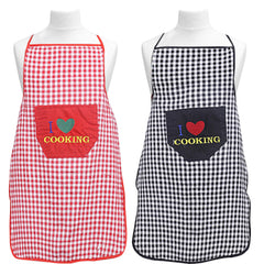Kuber Industries Checkered Design Cotton 2 Pieces Waterproof Apron with Front Pocket (Red & Black)-CTKTC29853