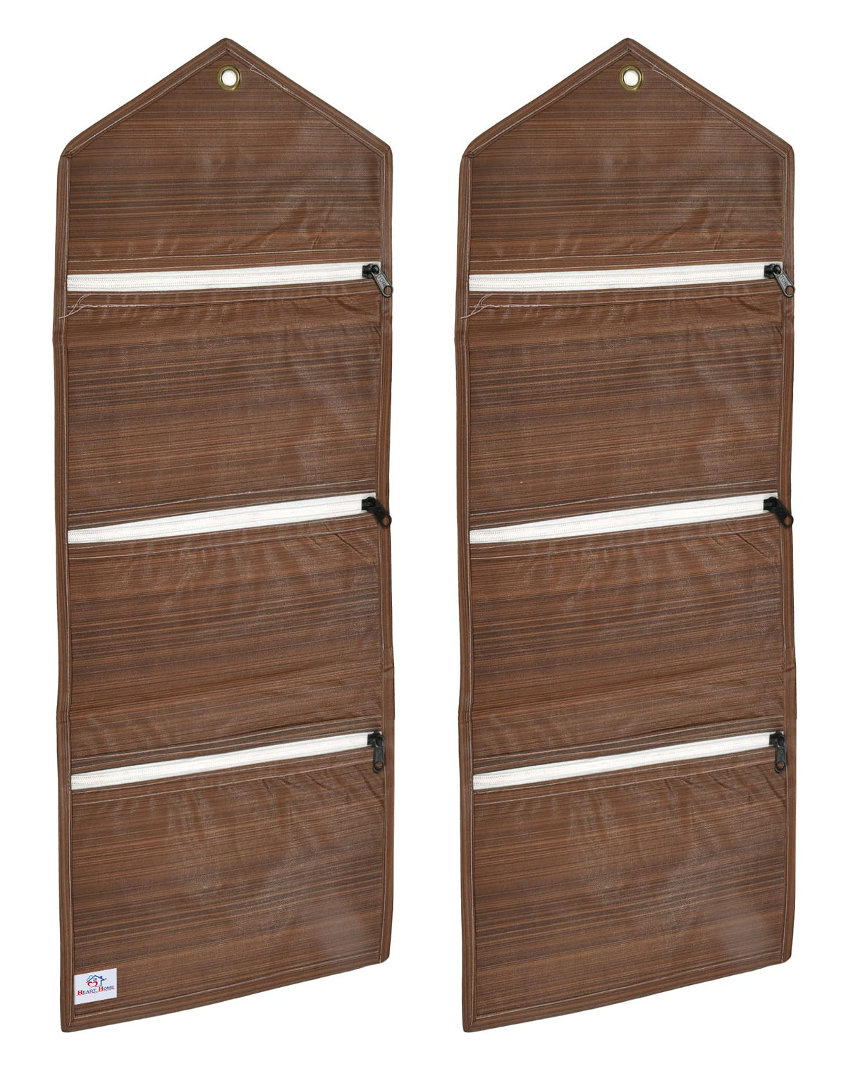 Heart Home Wooden Design Wall Hanging Magazine Letter Holder/Organizer With 3 Zipper Pockets- Pack of 2 (Brown)-HS43HEARTH25737