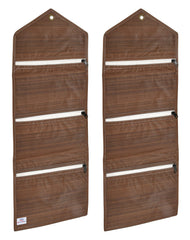 Heart Home Wooden Design Wall Hanging Magazine Letter Holder/Organizer With 3 Zipper Pockets- Pack of 2 (Brown)-HS43HEARTH25737
