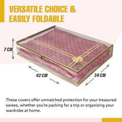 Heart Home Saree Cover | Clothes Storage Bag | Suit Packing Cover | Cloth Stoarge Organizer | Wardrobe Cloth Storage Organiser with Zip | Lining Bow Transparent | 3 Inch | Pack of 3 | Gold